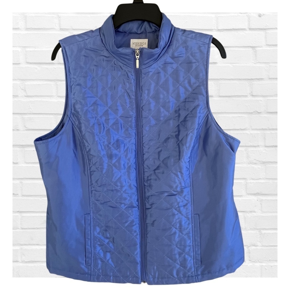 Chico's Weekends Women's Large Blue Quilted Vest Outdoor Casual Lightweight